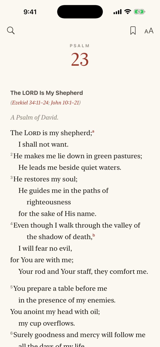 Psalm 23, with the poetry set in lines